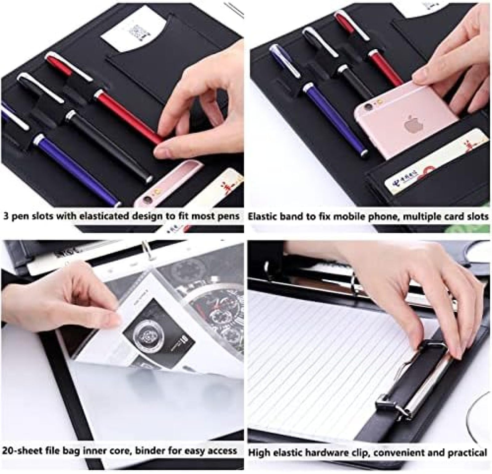 Cartella da Lavoro con 4 Raccoglitori Ad Anelli, Cartella in Pelle, Blocco Note con Calcolatrice Solare, Organizer per Portfolio, per Interviste, Conferenze E Presentazioni,Marrone,Picturesque234