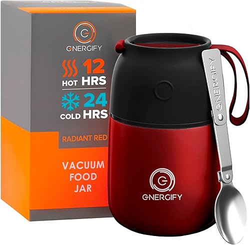 Miniatura 23 de ENERGIFY Tarro de comida aislado al vacío. Tazón grande de 17 onzas con cuchara plegable, taza. Boca ancha para mantener bebidas calientes y frías,