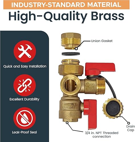 Miniatura 4 de Kit completo de válvula de servicio de aislamiento de calentador de agua sin tanque de 34 pulgadas con válvula de alivio de presión y válvula de