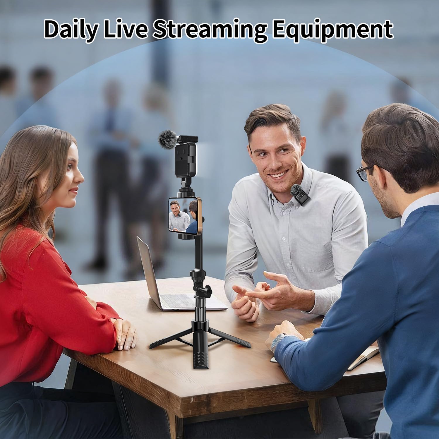yAyusi Vlogging Kit pour iPhone/Android, Kit Youtuber Comprend Trépied 3 en 1, Lumière LED, Microphone et Housse de Rangement, Idéal pour Interviews de Rue et Enregistrement de Vlog