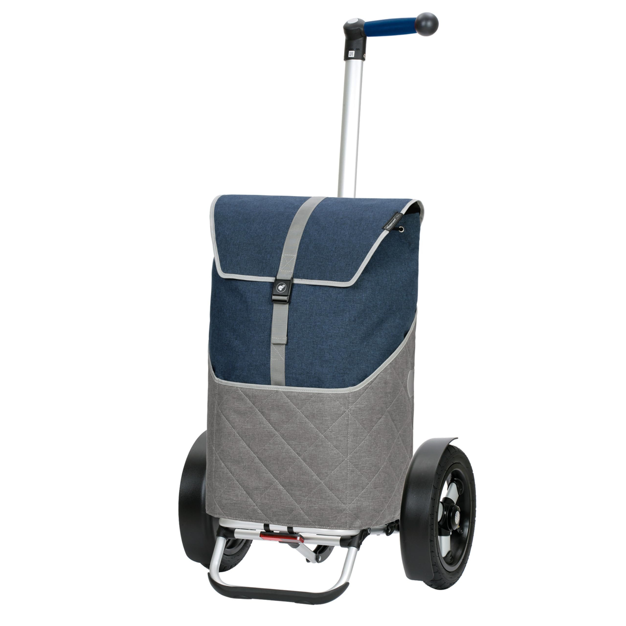 ANDERSEN Einkaufstrolley - Tura Shopper Lasse blau | Fahrradanhänger, Luftbereifung, ergonomischer Griff, bis 50 kg - Tasche großes Volumen, Innenfach, Reflektoren, 59 L