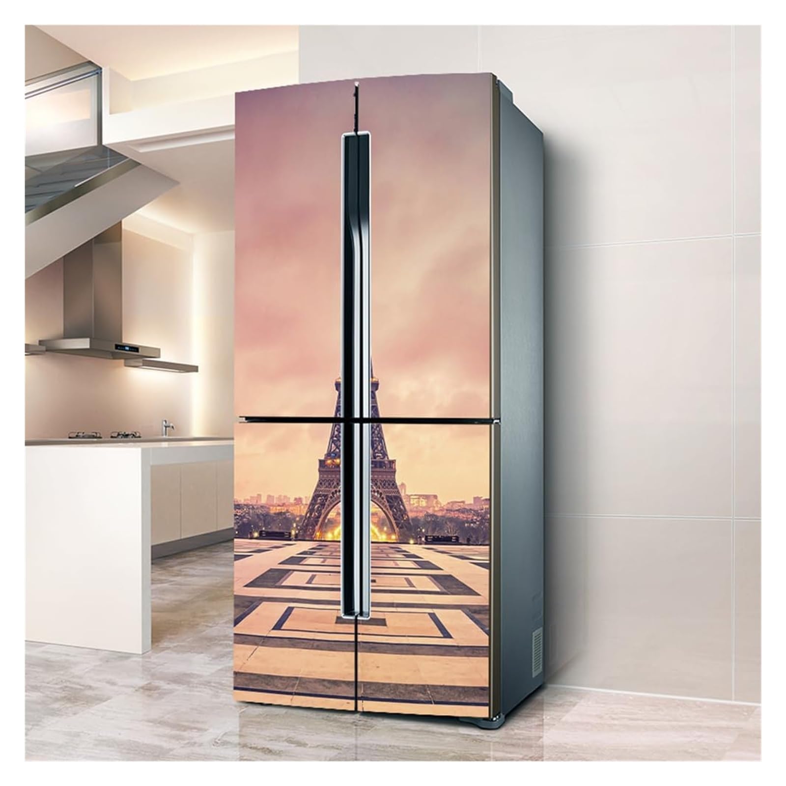 GDHKDDFL Minimalist, luxury-inspired fridge decals, Freezer Skins Wall Stickers for Kitchen Decal, Paris Eiffel Tower View(L: 100x180 cm)