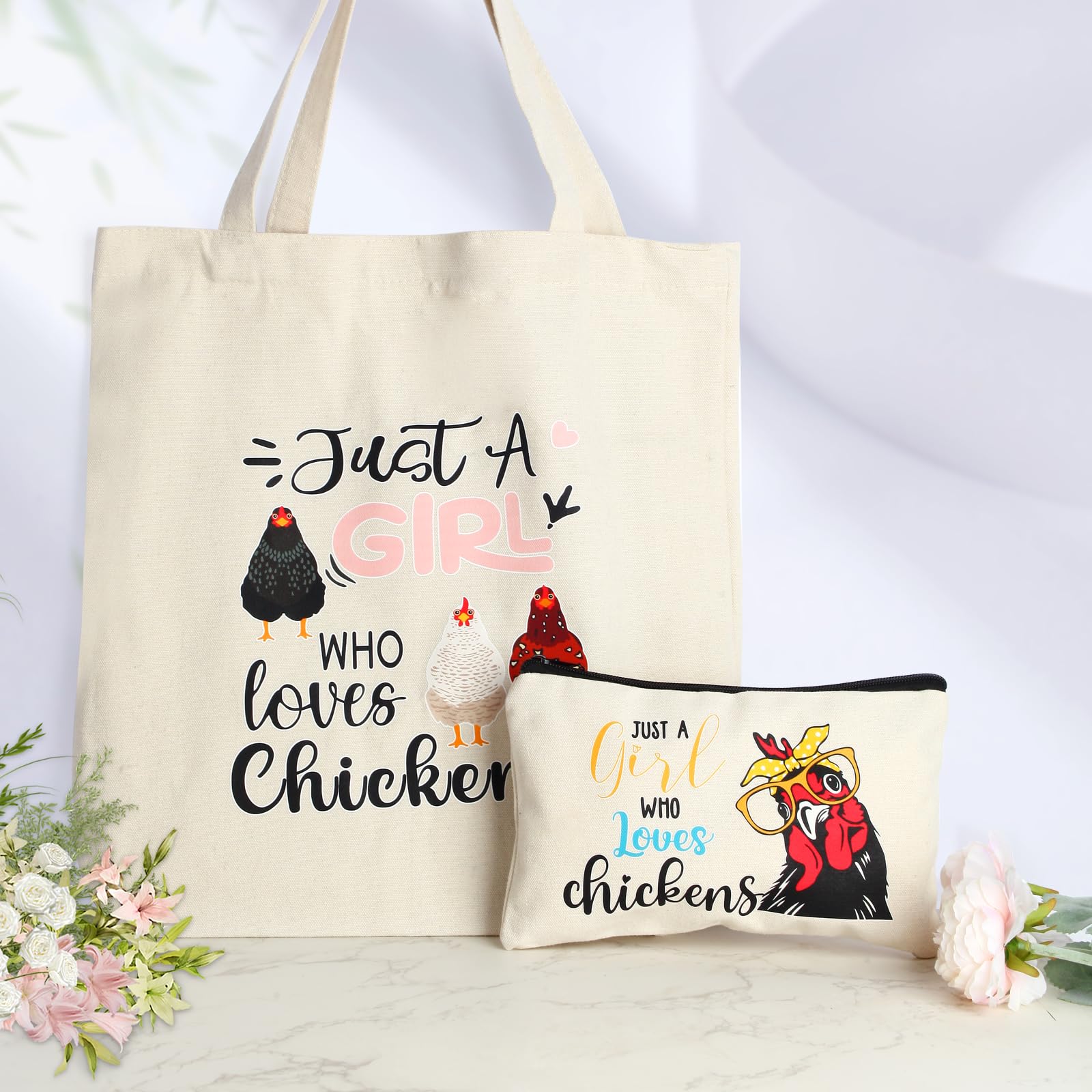 Bayelove Funny Chicken Gifts for Women Chicken Lovers Stuff Chicken Lovers Gifts for Women Include Chicken Glass Cup Canvas Tote Bag Makeup Bag Keychain Hat Socks Card for Birthday Christmas