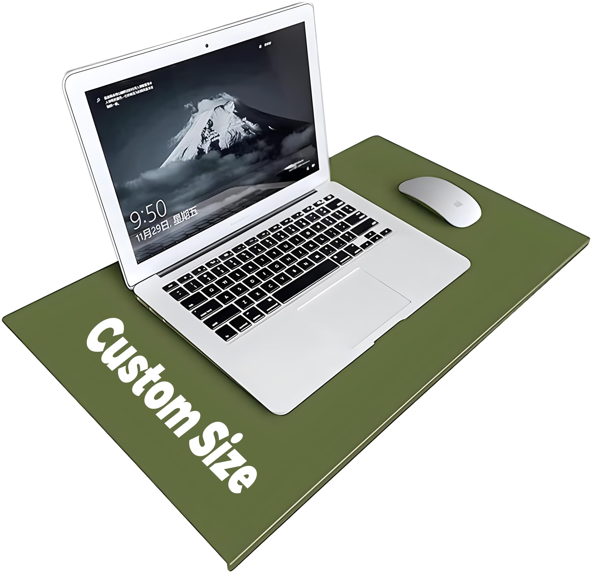 Desk Pad with Edge Protector, Office Soft Leather Waterproof Deskpad Smooth Writing Mat, Large Mouse Pad with Non-Slip L-Shaped Front Lip (Green, Custom Size)
