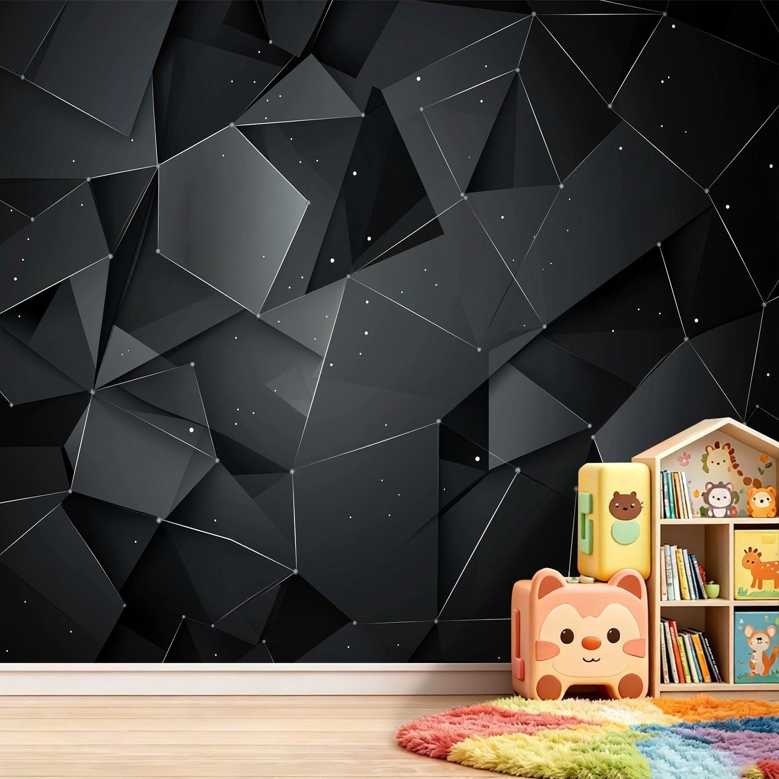 Générique Panoramiczna tapeta 200 x 140 cm abstrakcyjna geometria trójkąt włóknina XXL fototapeta dekoracja ścienna gobelin salon sypialnia - tapeta Trompe l'eil efekt 3D, czarna