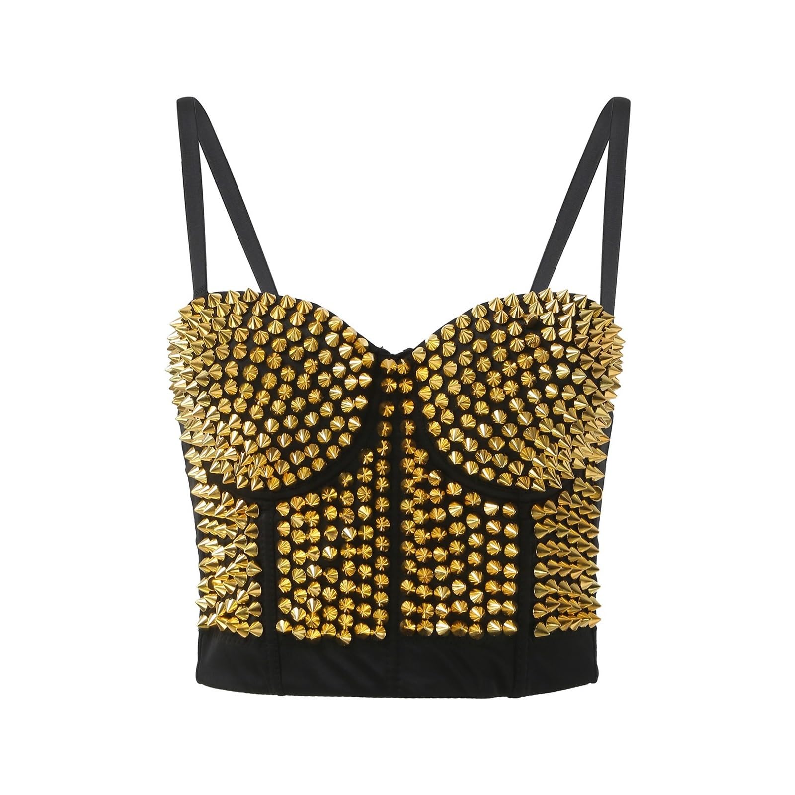 Top Corto con Bustino di Strass Canottiere con paillettes e diamanti con strass, reggiseno da donna, camicette, camicette, abbigliamento da donna, modellante, corsetto sexy, top corti da donna(Gold,M)