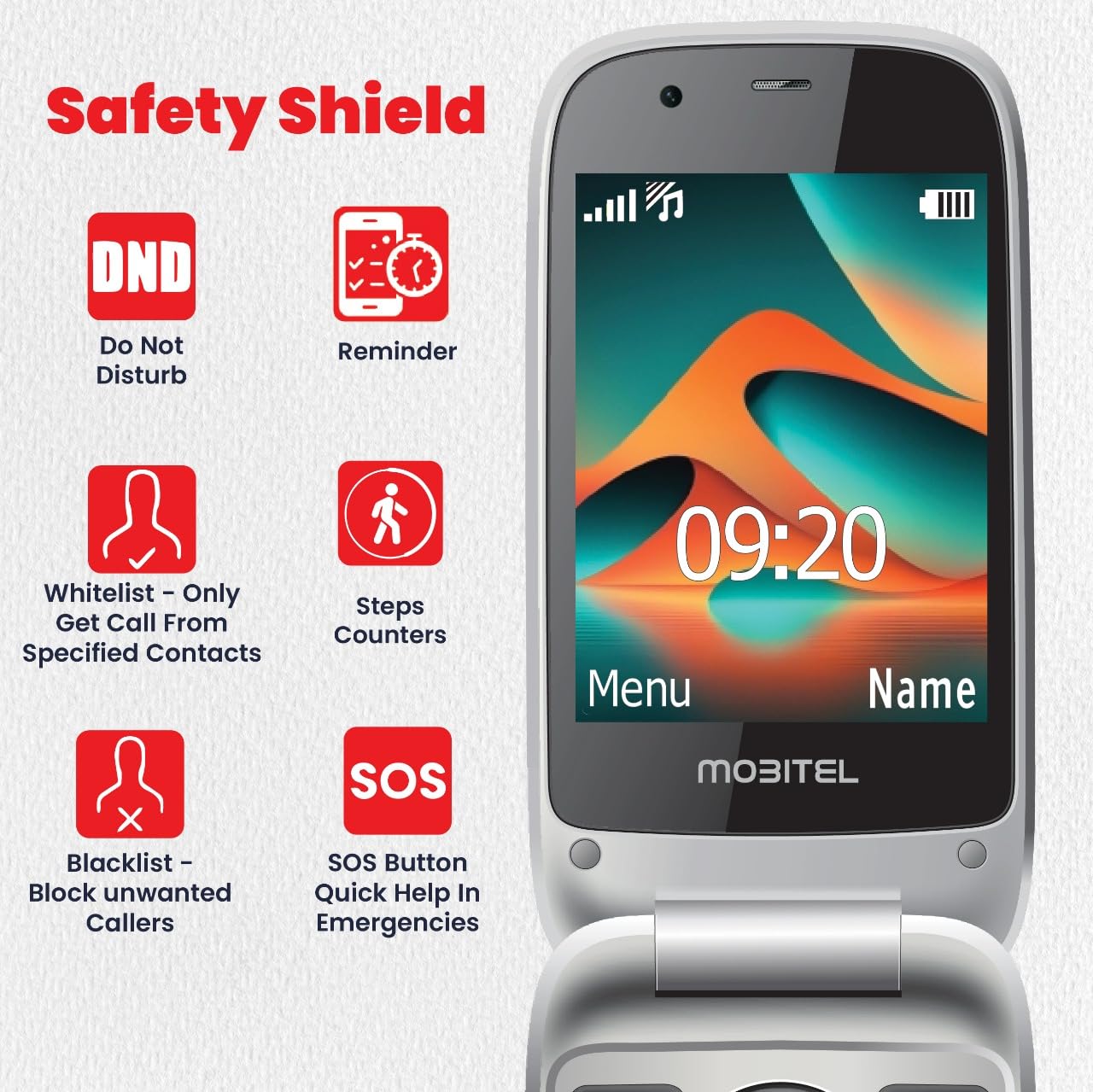 Mobitel 8010 - Teléfono móvil para personas mayores con botón grande para ancianos, 4G, SIM, desbloqueado, botón de emergencia SOS, 1400 mAh, larga espera, altavoz fuerte fácil de usar, base de carga