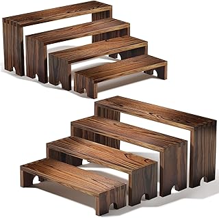 Large 2 Set wood tone Wooden Tiered Display Stands 4 Tier Stackable Pine Wood Display Risers, Suitable for Vendor Events, Cupcake Stands, cake stand Wooden Dessert Table Sets, Vendor Booth Displays,Cosmetic & Perfume Display Tools, Kitchen Spice Storage, Outdoor Party Food Displays display stands(Sizes