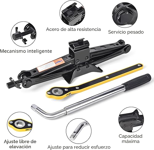 Miniatura 4 de Gato de Tijera para Automóvil de 2 Toneladas (4409 libras) Kit de Cambio de Neumáticos con Llave de Tuercas - Kit de Emergencia para Automóvil, SUV