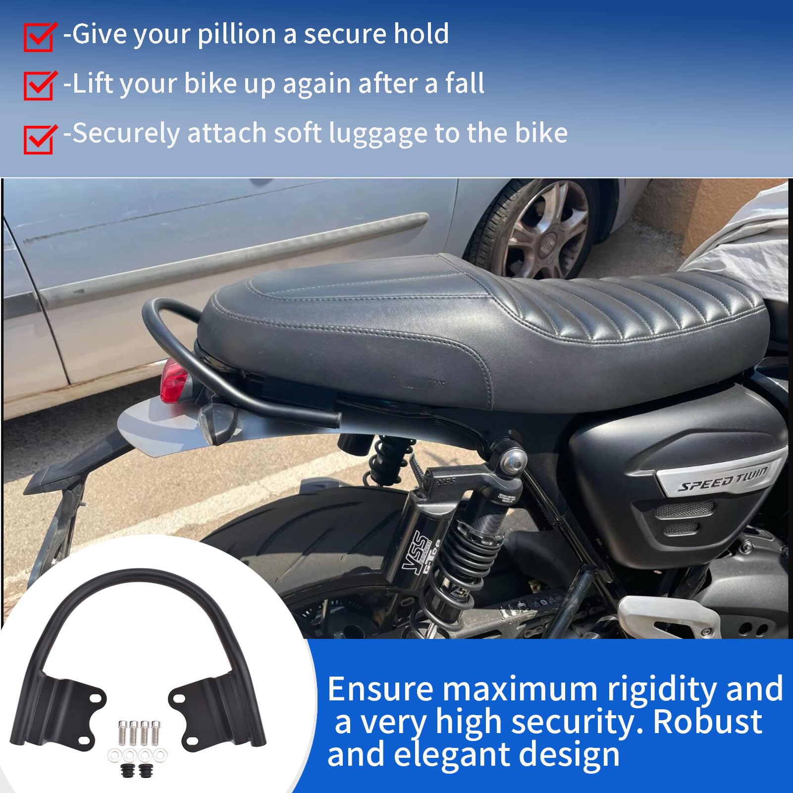 Motorrad Passagier Rücksitz Haltegriff Griff Sitz Armlehne Griff Gepäckträger fit for Tri&um&ph Street Twin 900 2016-2023 Speed Twin 900 Zubehör 2023-2024