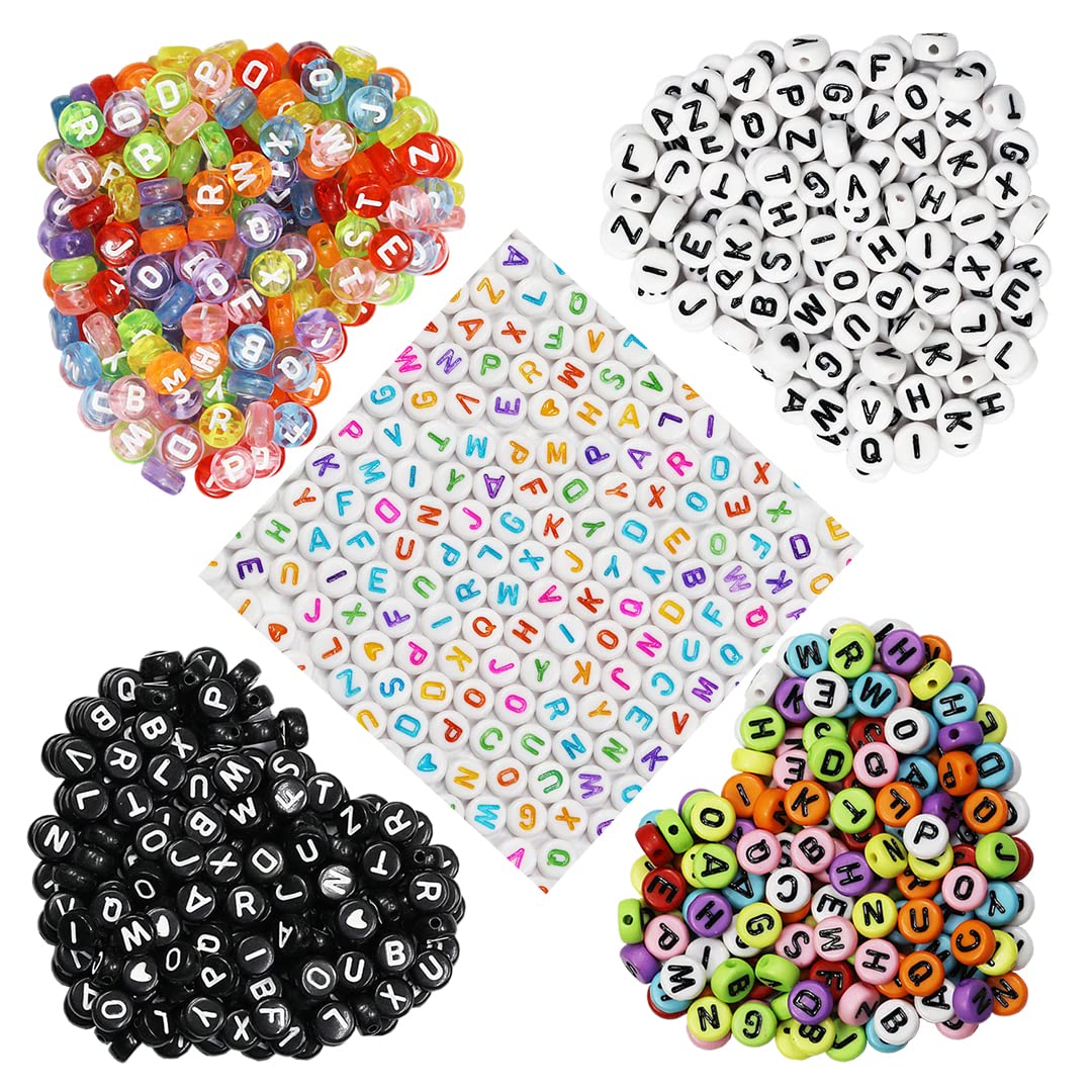 VOOMOLOVE1000pcs Round Letter Beads 5 Colors Acrylic Alphabet Beads for Jewelry Making DIY Necklace Bracelet (Size 7x4mm)