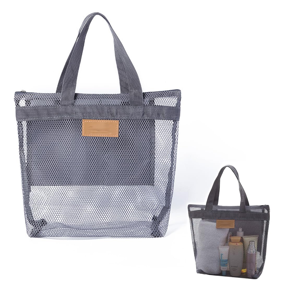 Borsa da Doccia Portatile a Rete, Borsa da Trasporto per Articoli da Toilette, Pochette da Viaggio Donna Grigia