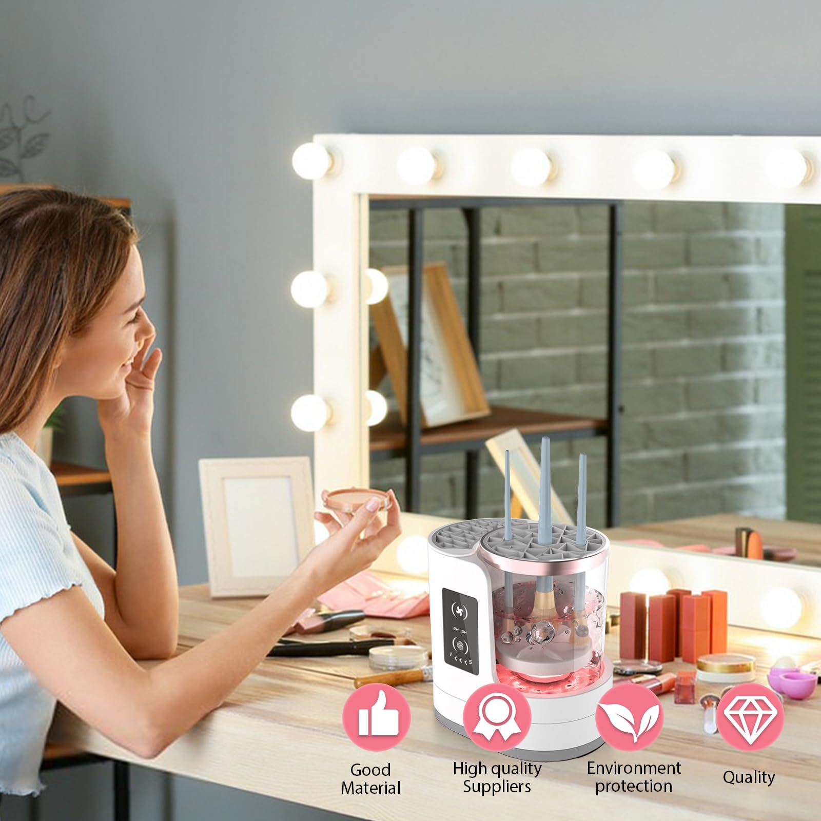Nettoyeur et séchoir électrique pour pinceaux de maquillage : nettoyeur de pinceaux de maquillage multifonction avec fonction de lavage et de séchage à l'air programmée, pour tous les types de