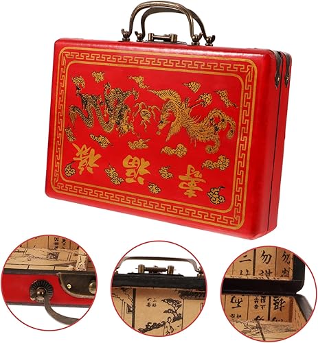 Miniatura 4 de VICASKY Caja Mahjong Contenedor con tapa de almacenamiento para el hogar Manija antigua de madera