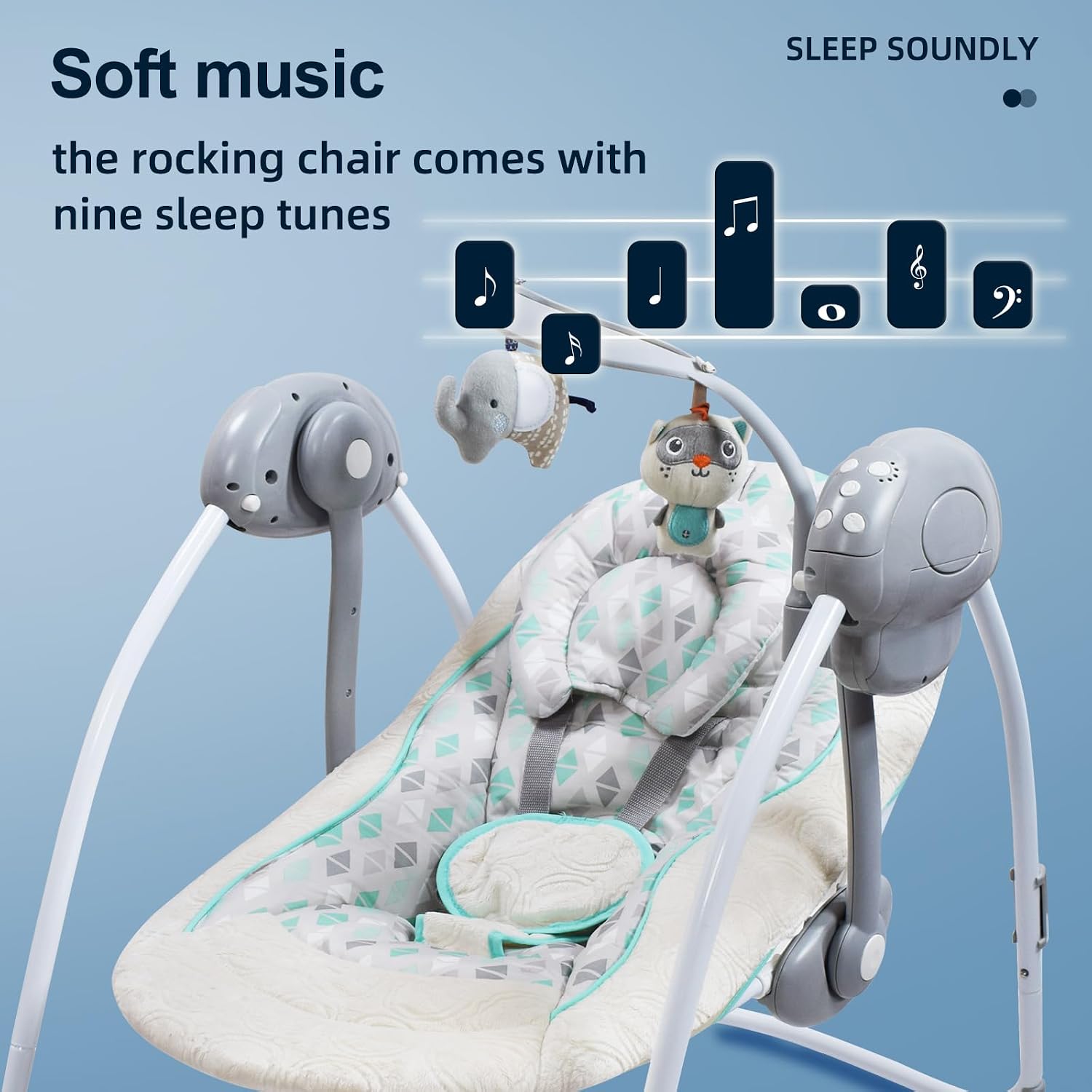 Comfort Portable Swing for Infant,Comfort Baby Swing Rocking Chair with Soothing Music，Foldable,Bionic Design, Folds Easy，Removable Toy Bar, 0-9 Months 6-20 lbs