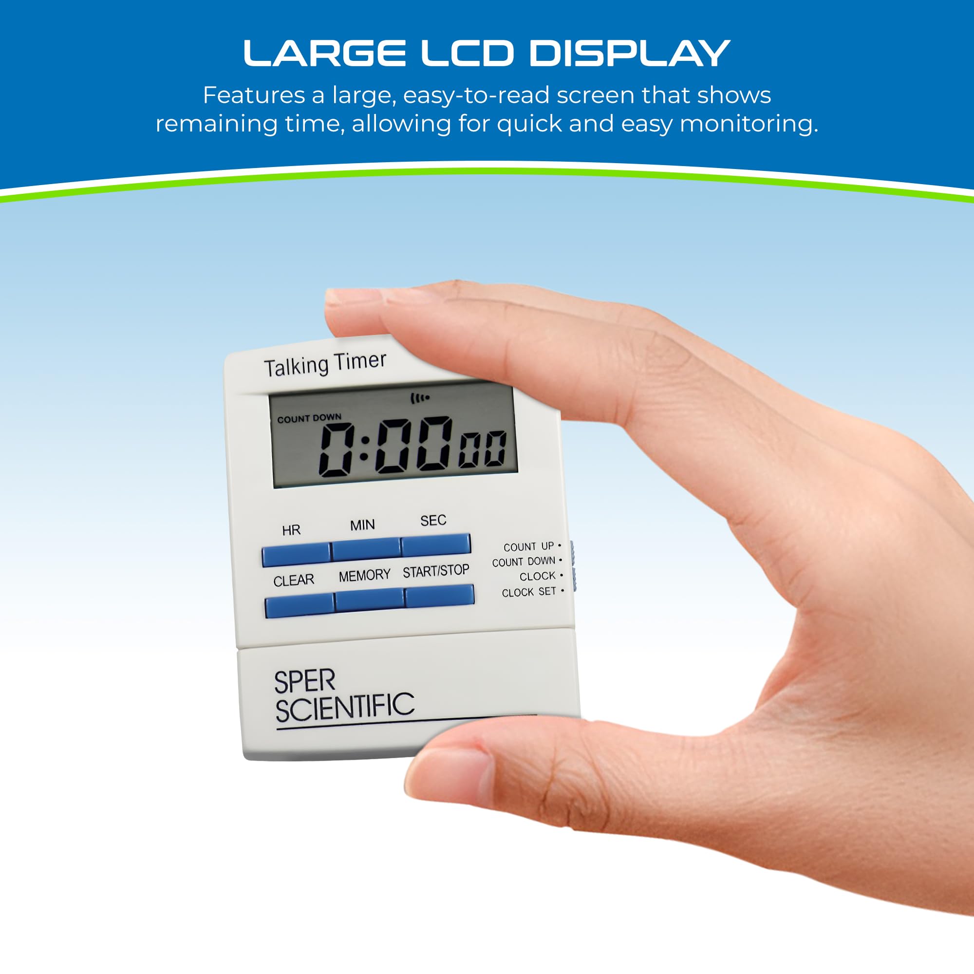 Timer Da Laboratorio Parlante Sper Scientific - Countdown Vocale, Bianco, Con Magnete