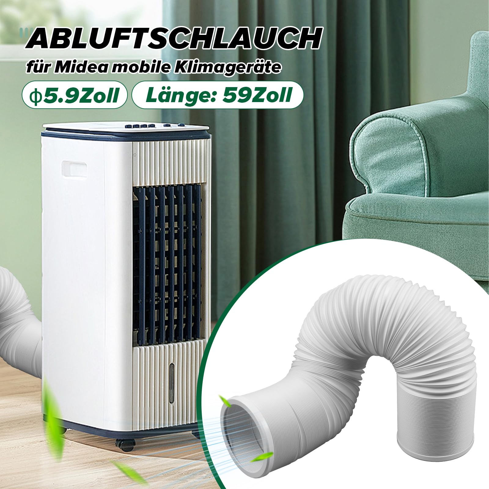 1.5m Abluftschlauch, Durchmesser 5,9"/15CM, Abluftschlauch Klimagerät, Klimaanlage Schlauch Verlängerung für Klimageräte, Wäschetrockner, Luftentfeuchter