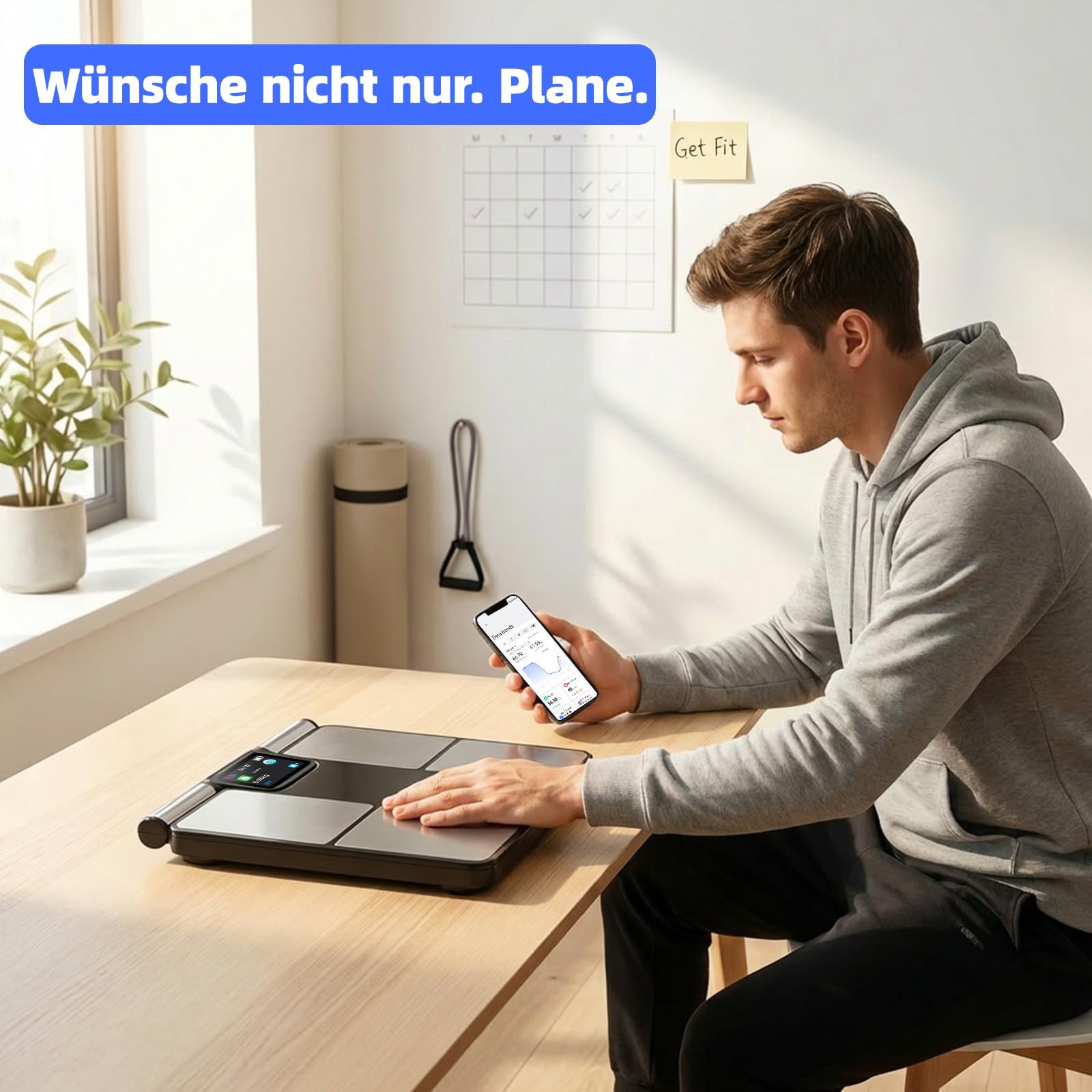 Körperfettwaage mit 8 Elektroden, Waage Personen mit 58 Körperanalyse Großem Display Personenwaage Digital mit Bluetooth App 180 kg/400 lbs Körperfettwaage mit Handsensoren für BMI, Protein, BMR