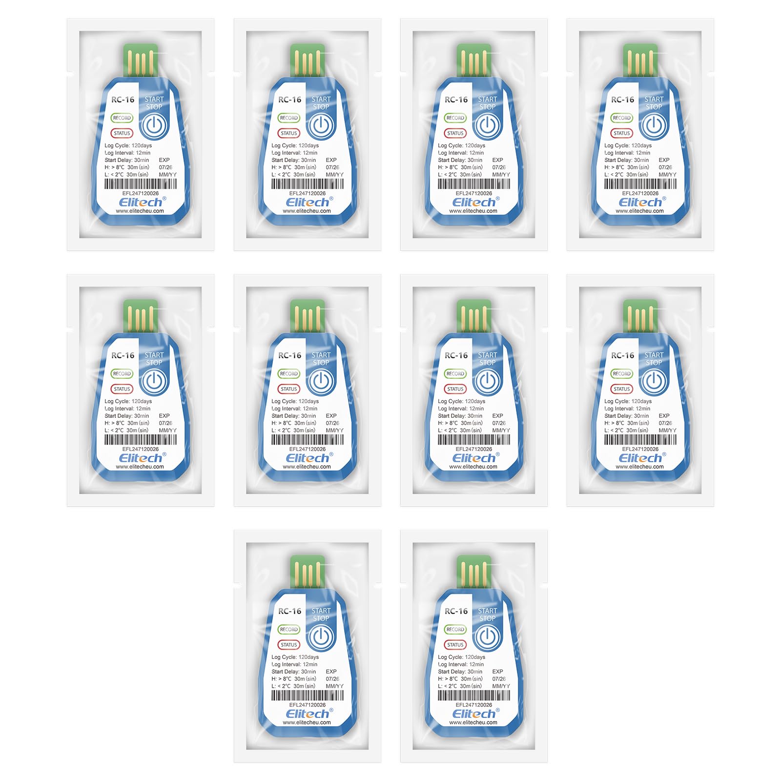 Elitech Registrador de Temperatura Desechable RC-16 10PACK