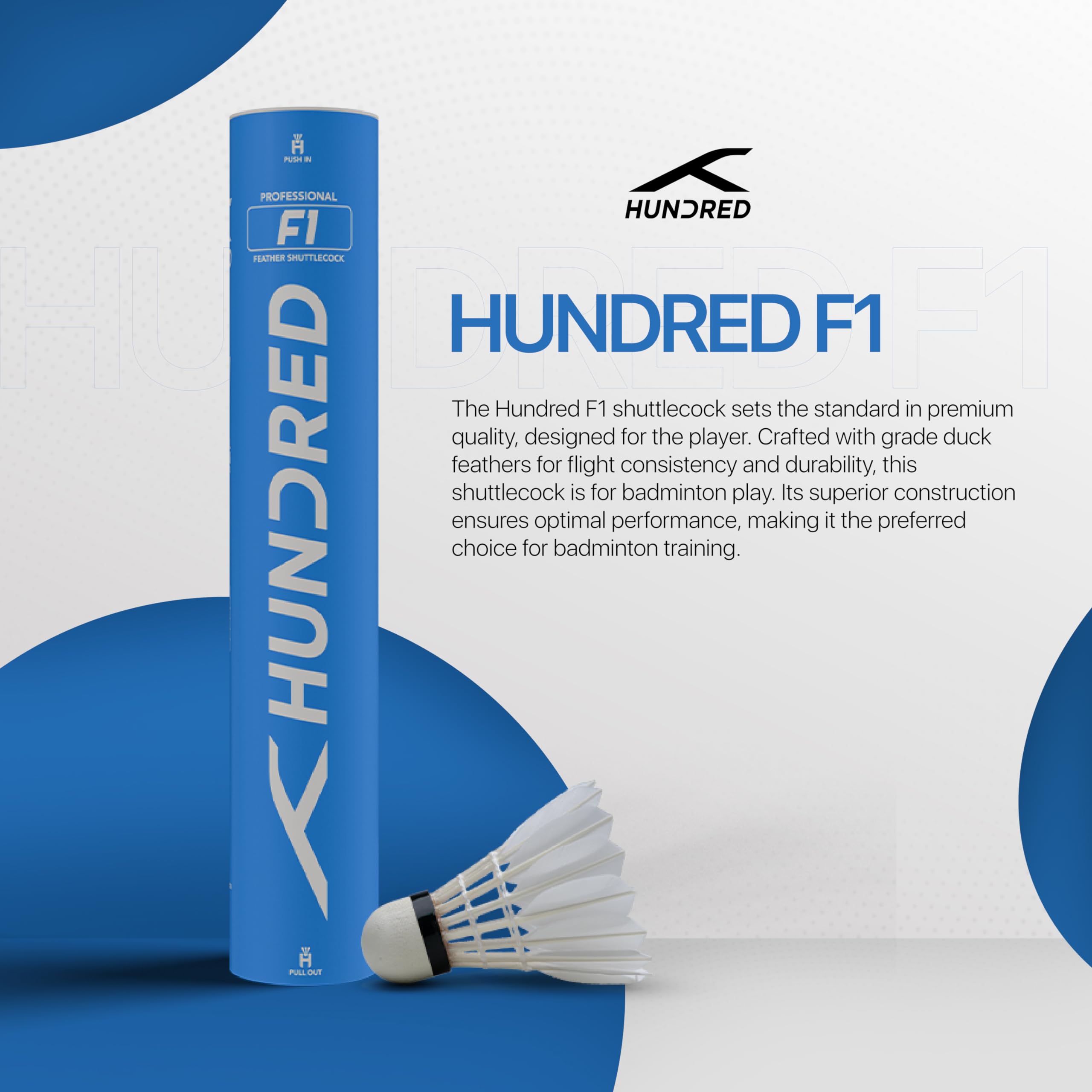 Hundred F1 Feather Shuttlecock | Pack of 10| Speed 76 Duck