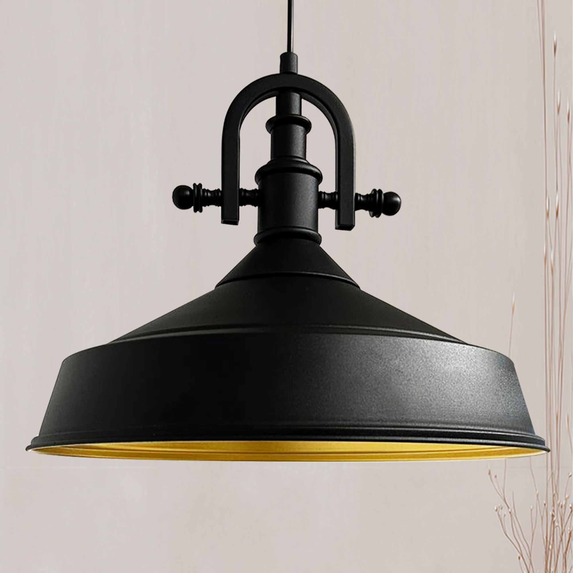 Bamyum Black-Black Asletl-Marine Hanging Lamp Industrial Pendant Light, 40 Cm Black Metal Shade, Modern Kitchen Island Light, E27 Pendant Lamp For Living Room And Dining Room