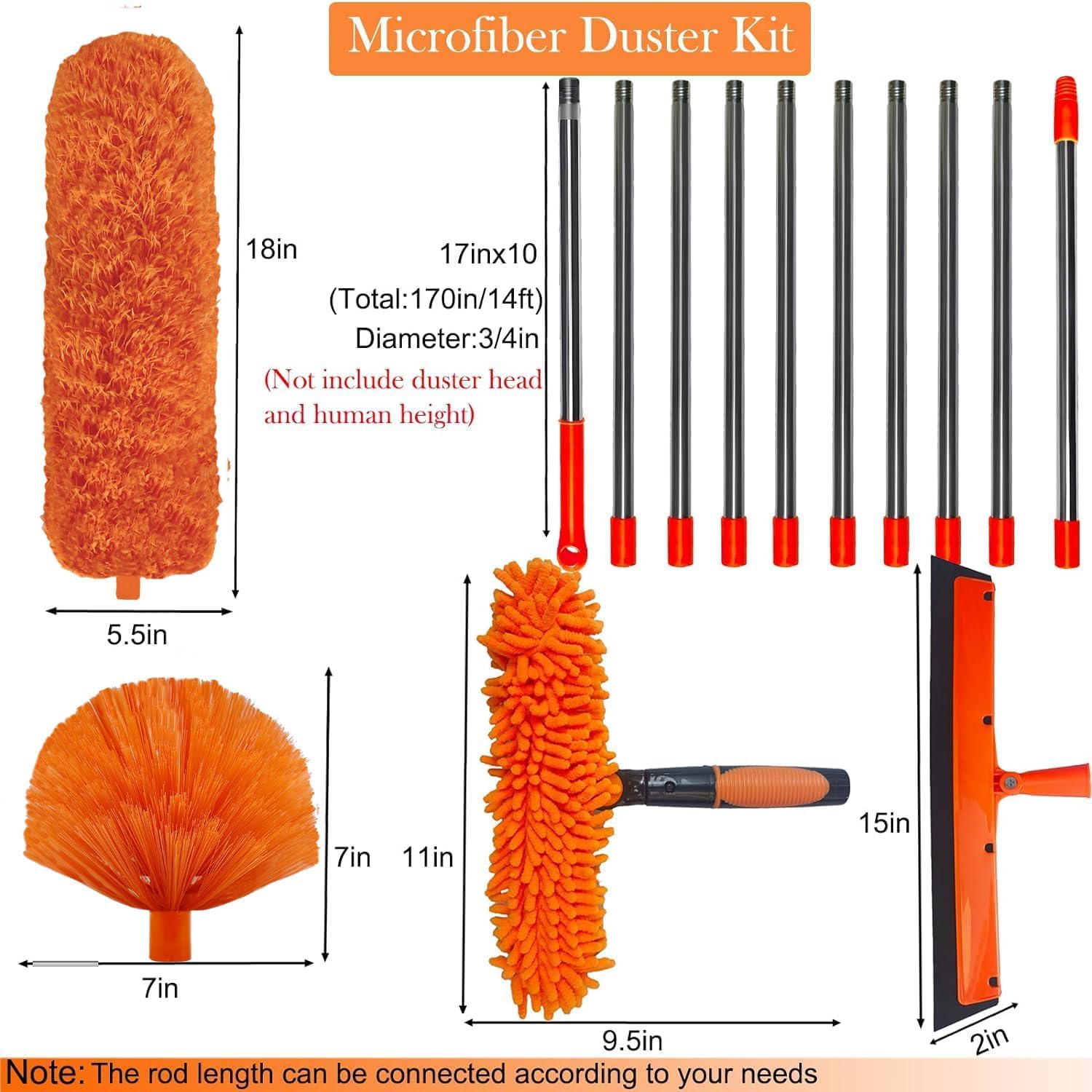Kit spolverino ad alta portata da 6 m, asta telescopica regolabile da 1,5 a 4,9 m, spazzola in microfibra per la pulizia di soffitti e ragnatele, strumento versatile per spolverare casa e ufficio