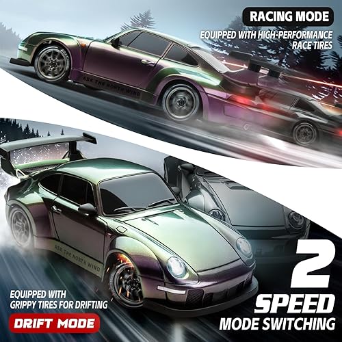 Miniatura 4 de Auto de deriva a control remoto, escala 124, vehículo con luces LED, 2.4 GHz, 20 KMH, 4WD, coches RC de alta velocidad, neumáticos a la deriva y dos