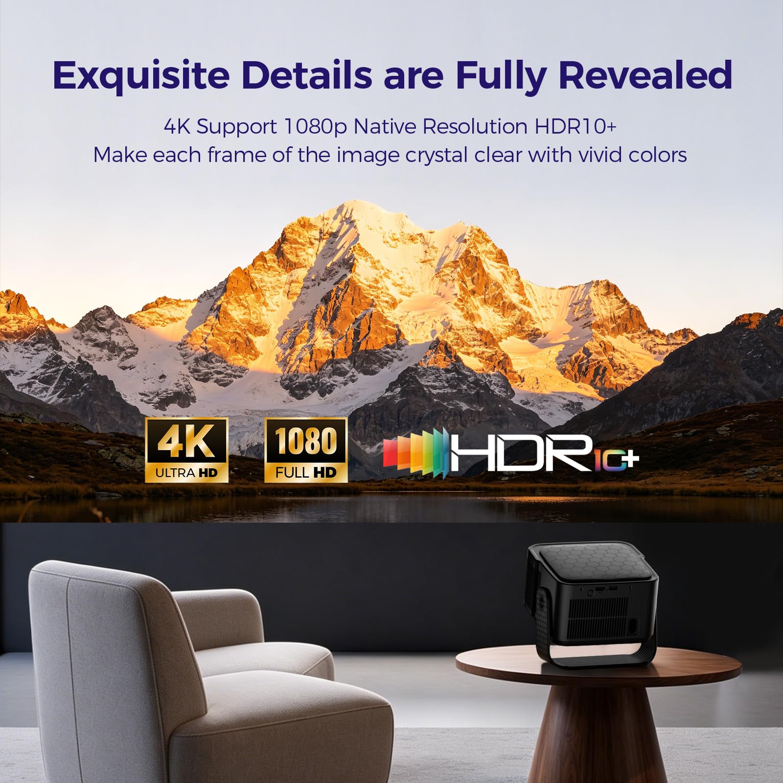 Beamer [Google TV 50000+ Apps & 4K 8K Support 1080p Native Auflösung & Automatische Bildschirmkorrektur] 700 ANSI HDR10+, KI-Sprachassistent, Duale 10W 3D Lautsprecher, Tragbarer Projektor, Schwarz