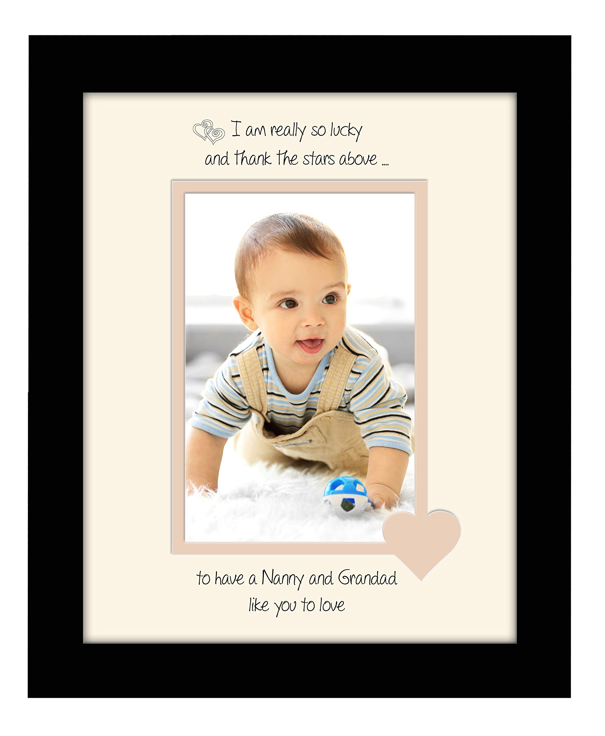 Photos in a Word Nanny and Grandad Photo Frame I Thank the Stars Portrait 1049F Double Mounted Quality Gift (Black Finish Frame Cream Mount Beige Inside)