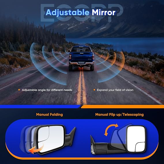 ECCPP Pair Tow Mirrors Fit For Dodge For Ram 1500 1994-2001 Pickup Truck