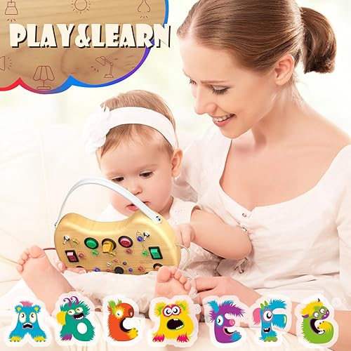 Miniatura 3 de UdoUto Montessori - Tabla de actividades para niños pequeños  Juguetes sensoriales de madera para niños de 1 año con interruptor de luz LED