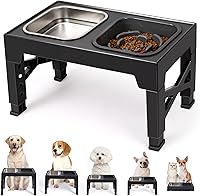 Niubya Raised Dog Bowls: Adjustable 5 Heights (3.15"-12.2"), Slow Feeder & Stainless Steel Bowl for Small to Large Dogs