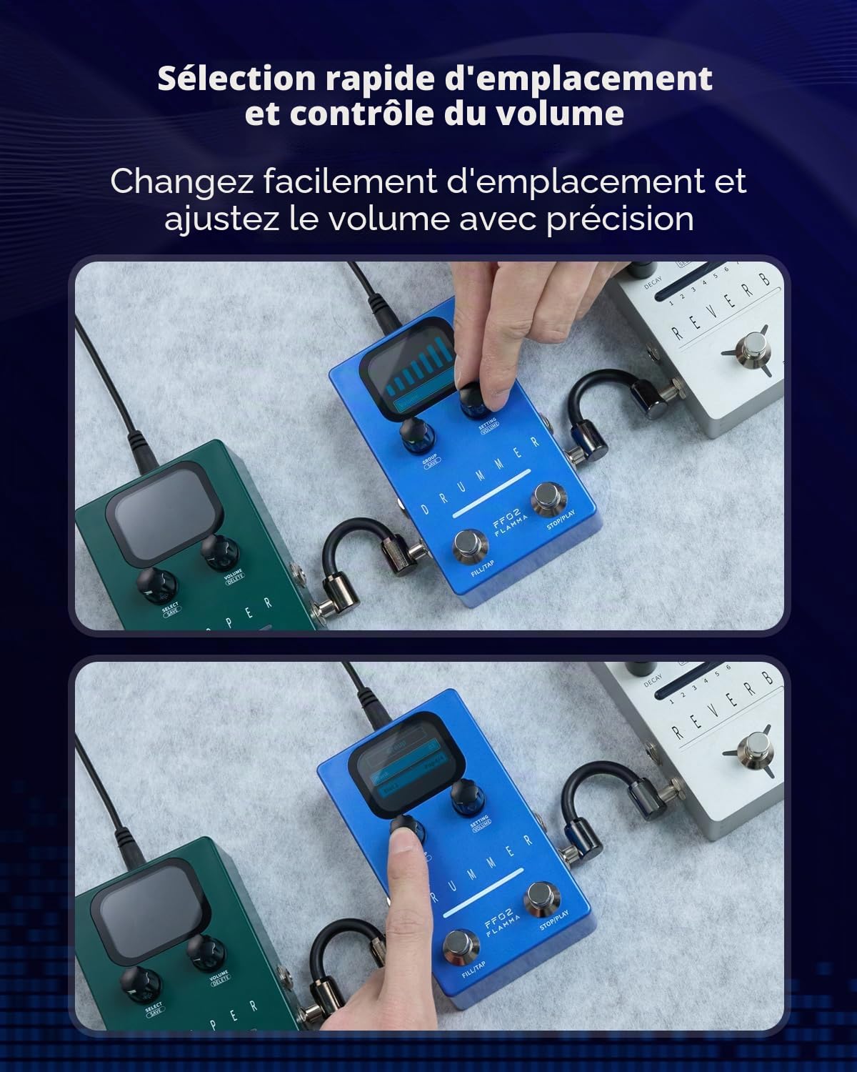 FLAMMA FF02 Pédale de guitare pour machine à tambour – 121 rainures de batterie, 11 genres de musique, Tap Tempo, rythmes personnalisables, E/S stéréo pour une utilisation en direct et en studio