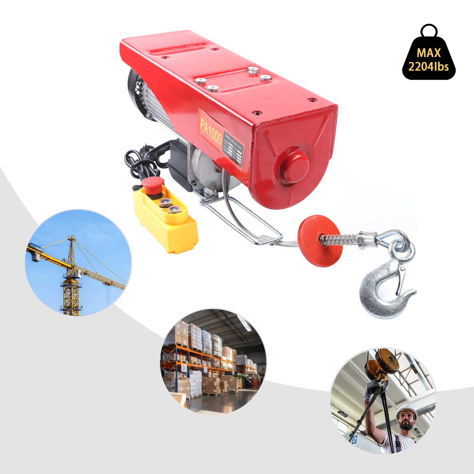 Cabrestante eléctrico de 220 V, peso de elevación de 500 kg hasta 1000 kg, cabrestante de motor, motor de cobre de 1600 W, polipasto, elevador, mando a distancia