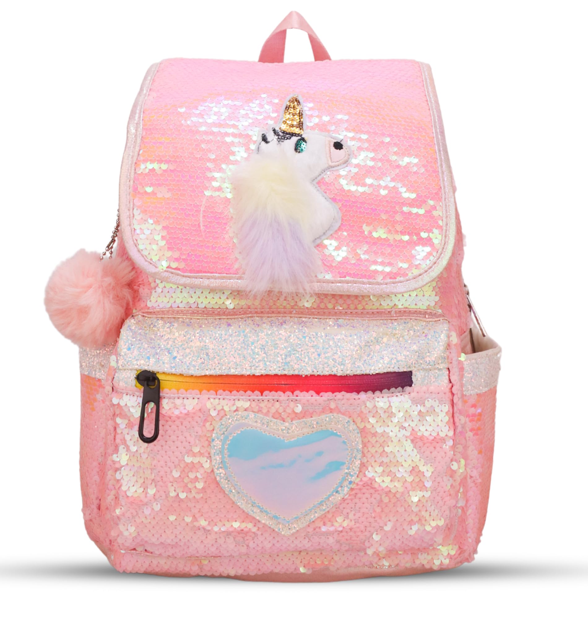 Reversible Holographic Sequin Sequence Unicorn School Backpack Bag for Girls-image-47