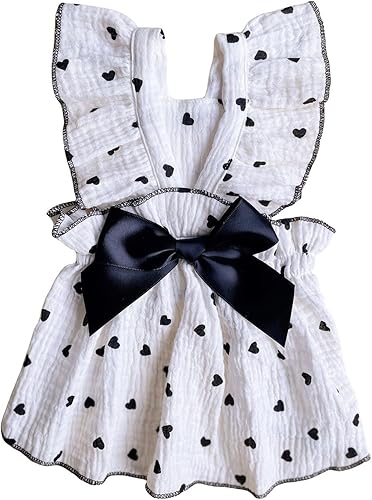 QWINEE Vestido con estampado de corazón para perro y gato, decoración de lazo, lindo vestido de tutú para cachorro, falda tutú para chihuahua,