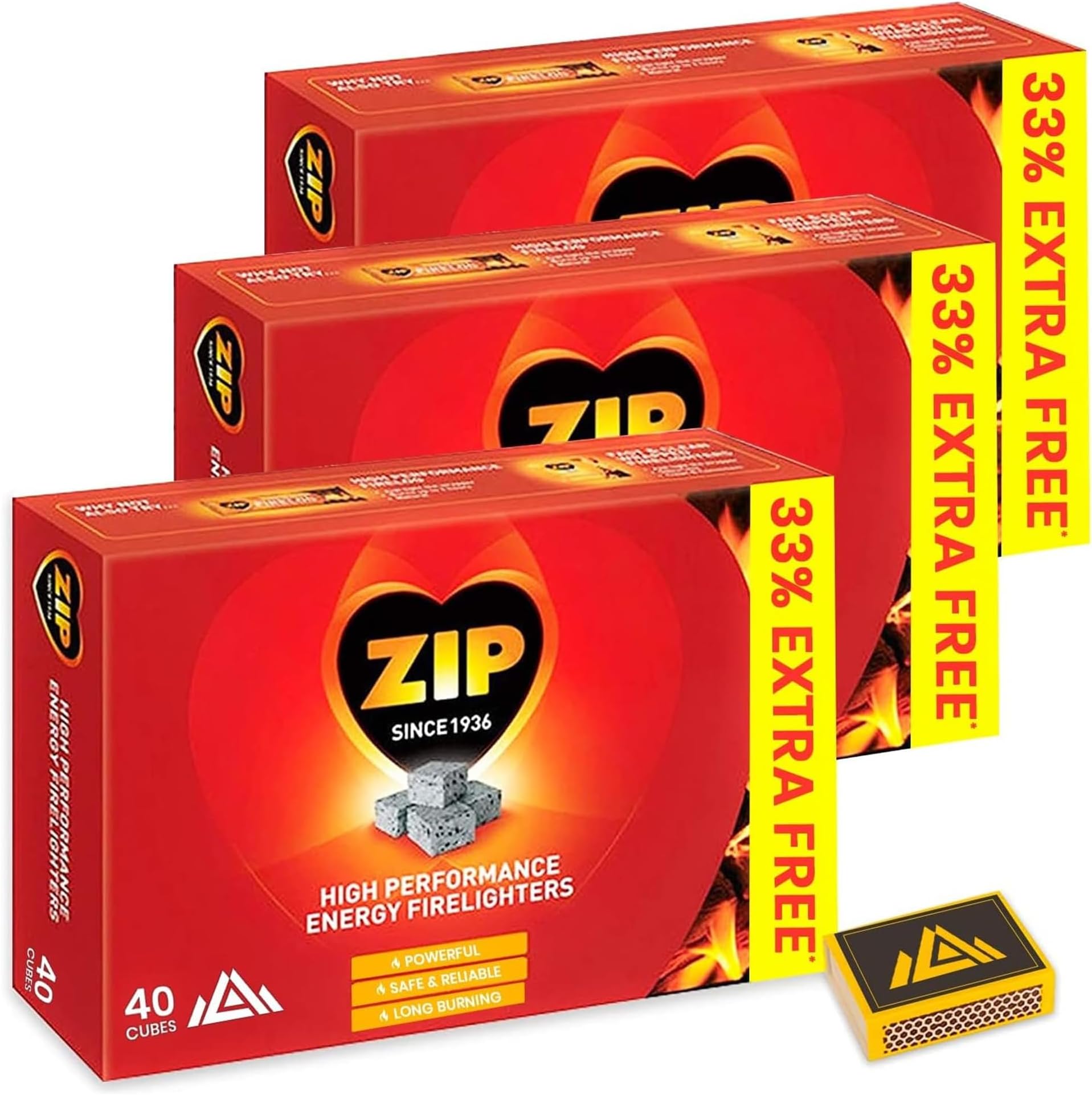 Firelighters Value Pack 40 with Safety Match Box – Fire Starters for Wood Burners, Log Burners, and Open Fires – Fire Lighters for Easy Ignition (Pack of 3)