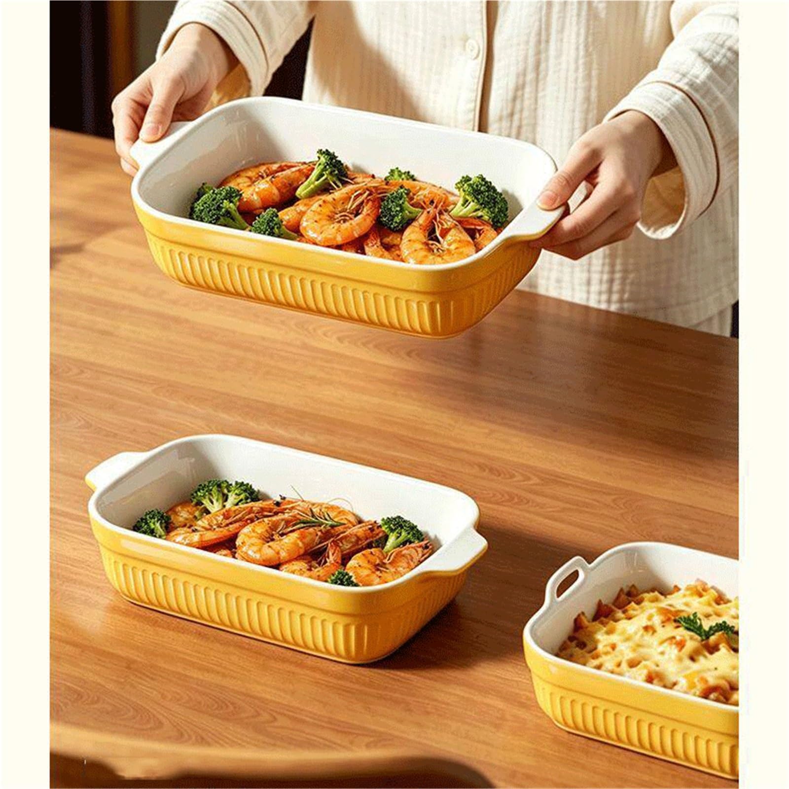 Platos de Hornear Fuente for Hornear de cerámica Rectangular Grande con Asas Platos de Horno Lasaña(Medio)