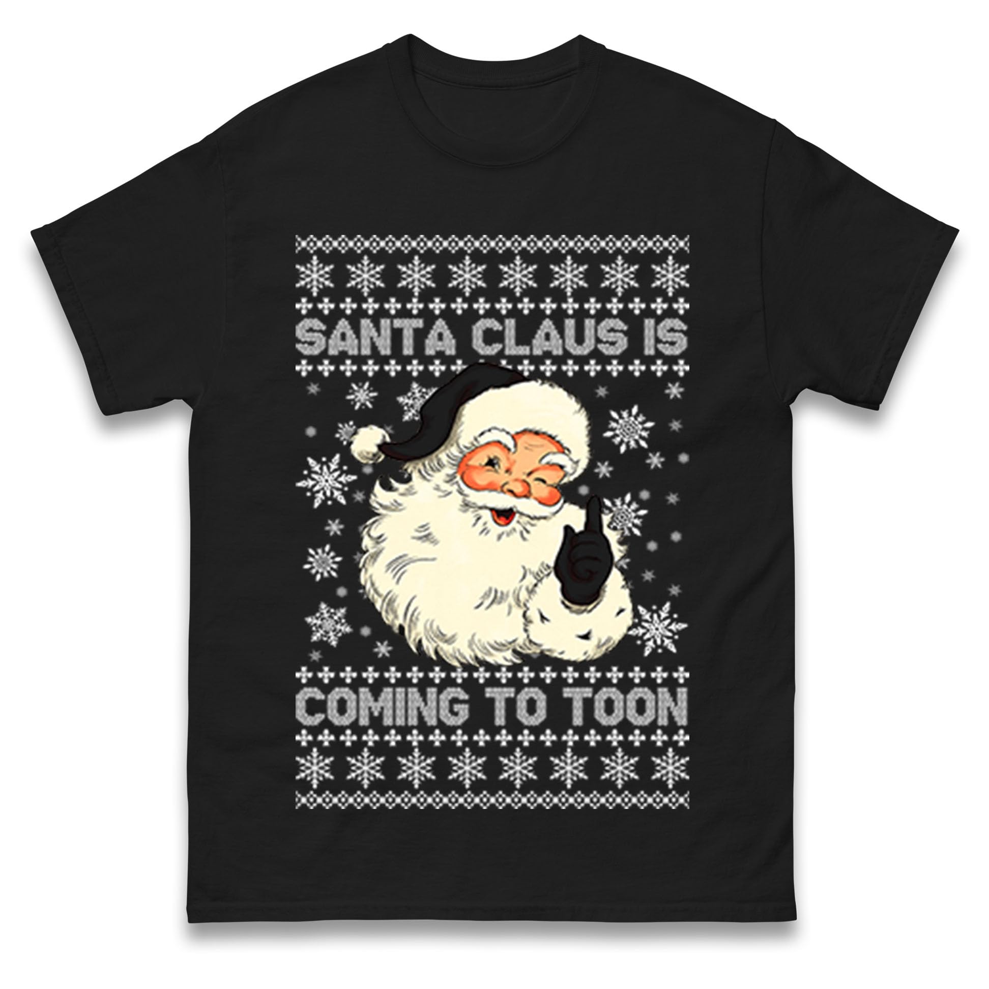 Newcastle Santa Claus is Coming to Toon Christmas T-Shirt, Funny Geordie Xmas Tee, Newcastle United Football Gift Top Black