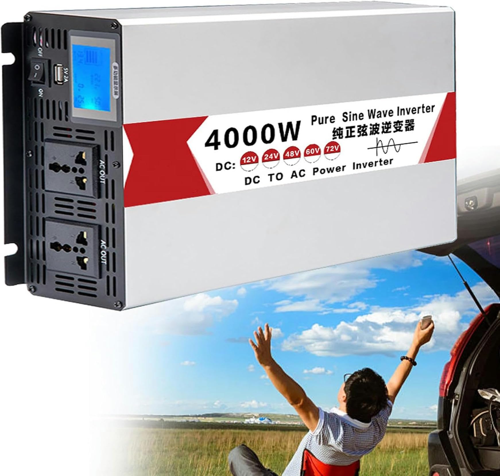 Onduleur pure sinus 4000W convertisseur de tension contre les pannes d'énergie en camping et bateau
