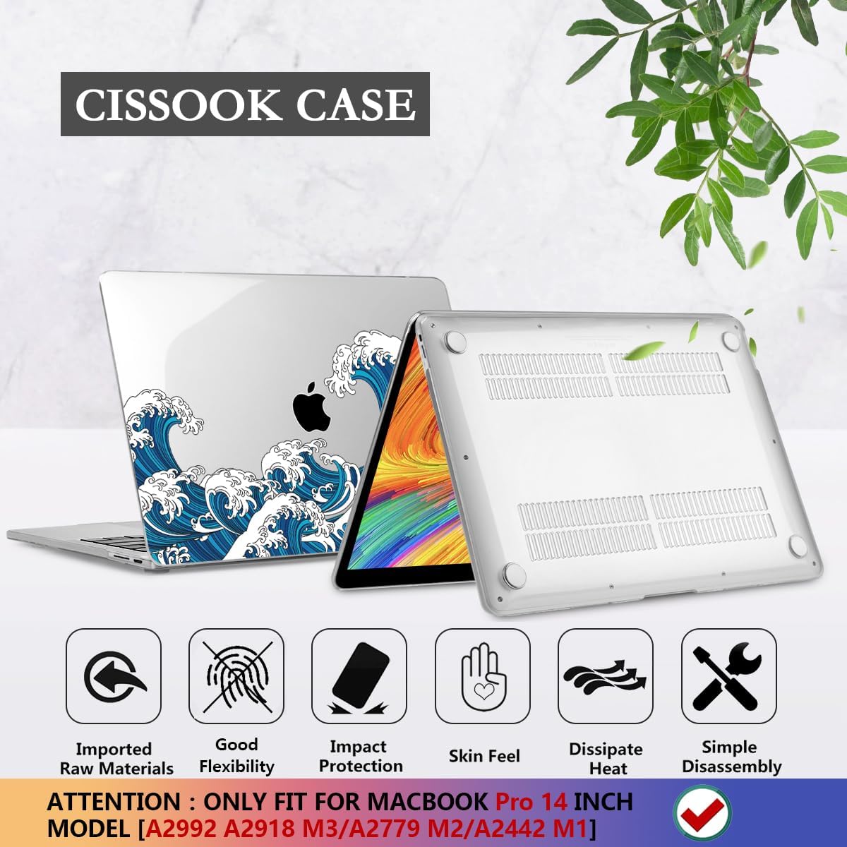 CISSOOK Ocean Case for MacBook Pro 14 inch 2021 2022 2023 2024 2025 Release Model M1 M2 M3 M4 M5 Pro/Max Chip, Wave Hard Shell for Pro 14-inch with Touch ID - Image 6