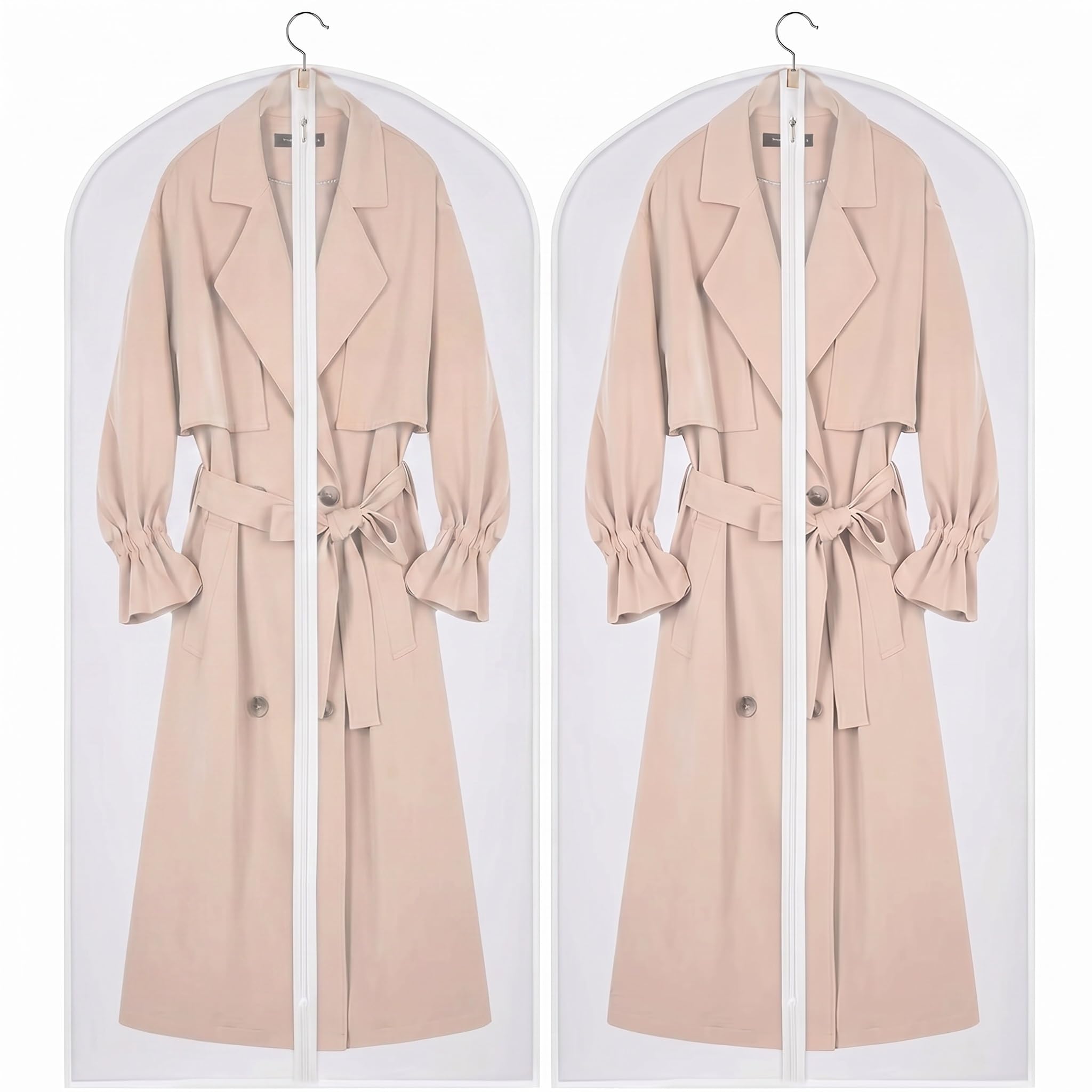 Cwmniily Garment Bags, 2 Pack, 24" x 63" (60 x 160 cm) Long Dress Cover, dress bag, Dustproof Waterproof with Zipper for Wedding Dresses, Evening Gowns