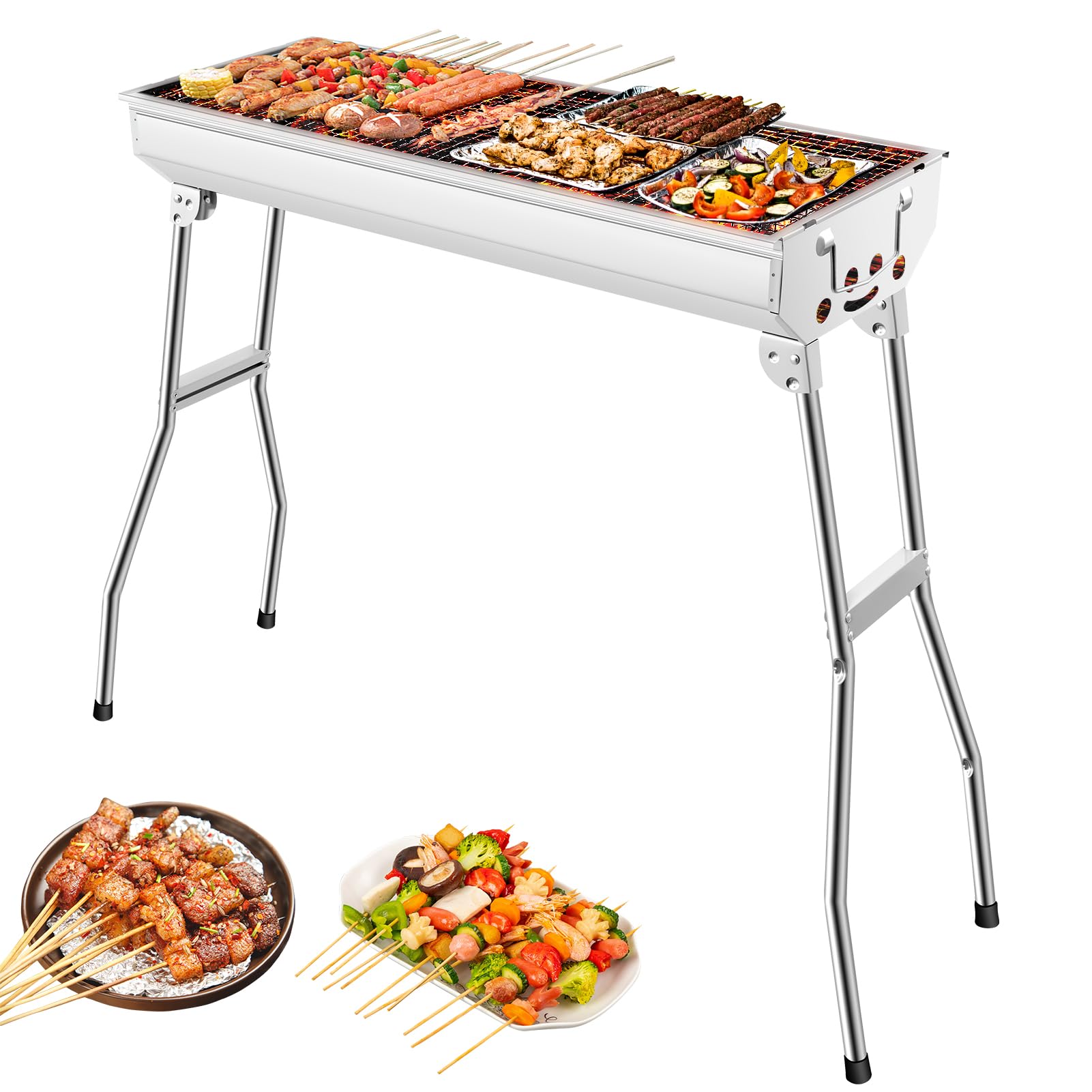 XXL Charcoal Barbecue, Portable Charcoal Grill, Stainless Steel Folding Barbecue, Outdoor Charcoal Barbecue, Standing Grill, Folding Grill (73 x 28 x 76 cm)