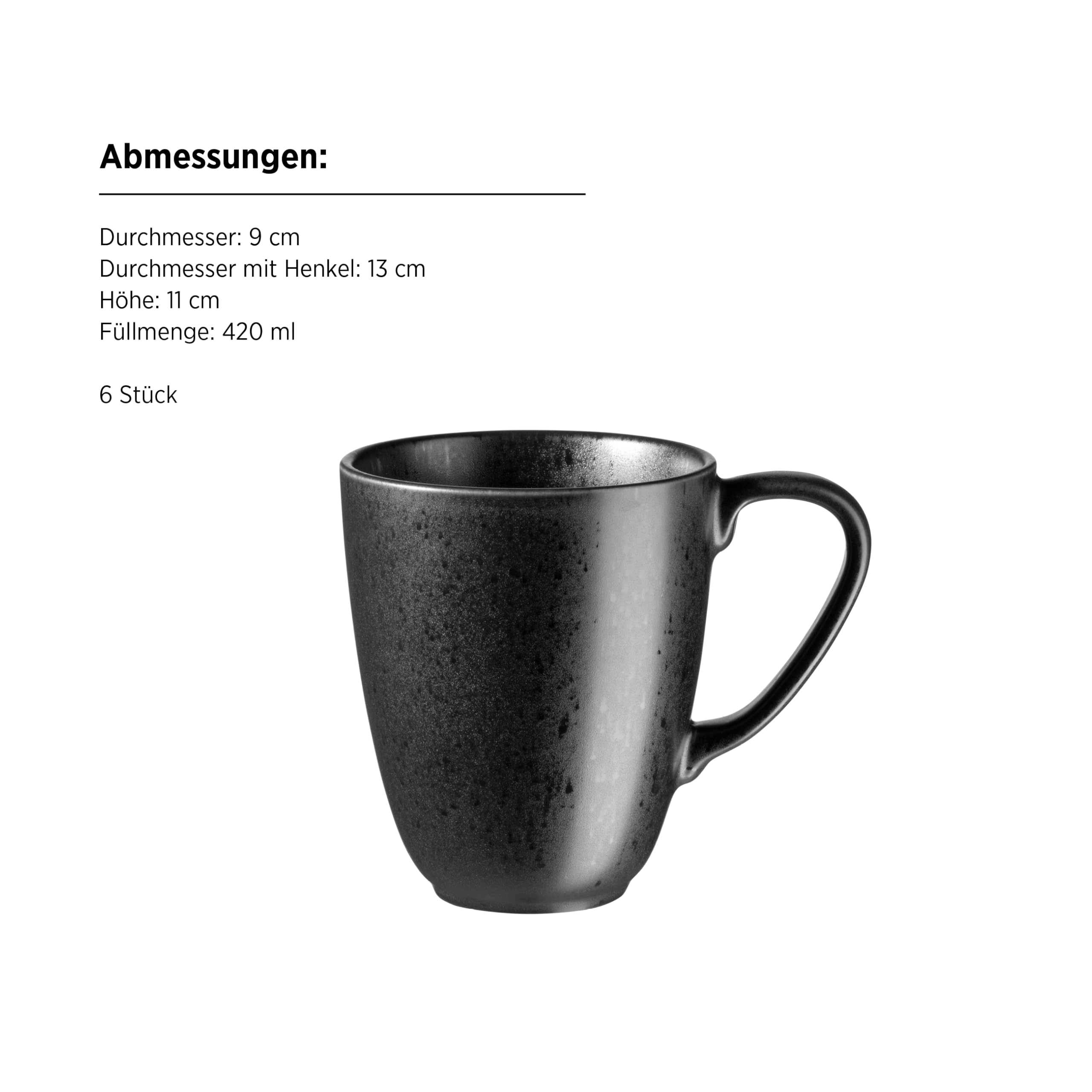 MÄSER, Serie Essential, Frühstücks Set für 6 Personen, Geschirr zum frühstücken aus hochwertigem Keramik, hergestellt in Portugal, Steinzeug, schwarz
