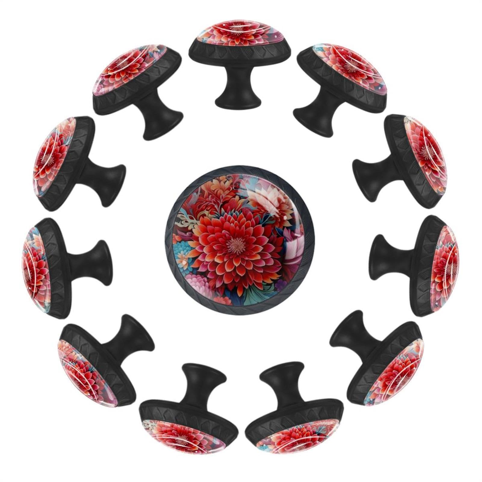 Boutons de tiroir en cristal rouge vif lot de 12 à prise ergonomique
