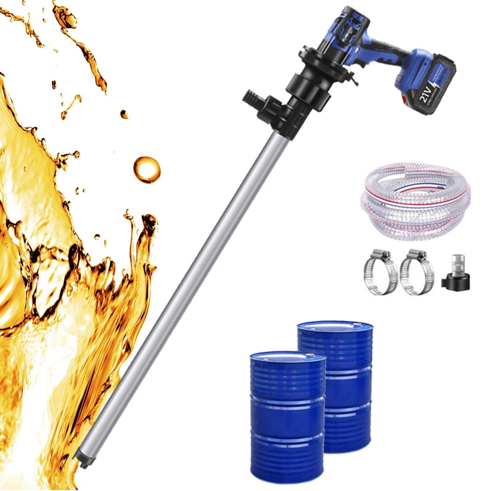 BOOZXCV Cordless Electric Drum Oil Pump, 90-150L/MIN Portable Fuel Transfer Pump with 4m Hose, in Barrel Pump for Diesel, Non-Corrosive Liquid (Stainless)