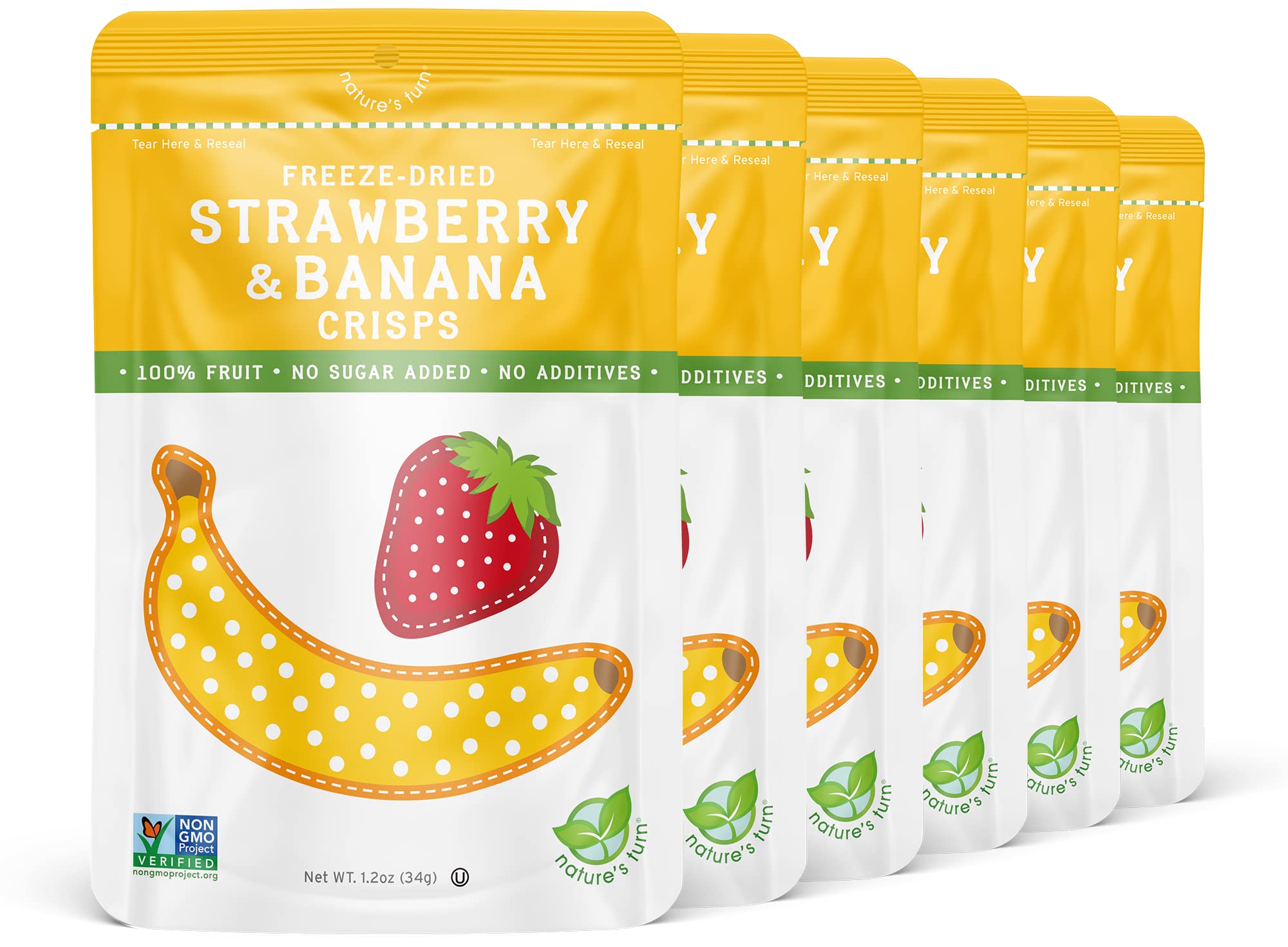 Nature's Turn Freeze-Dried Fruit Snacks, Strawberry Banana Crisps, Pack of 6 (1.2 oz Each)