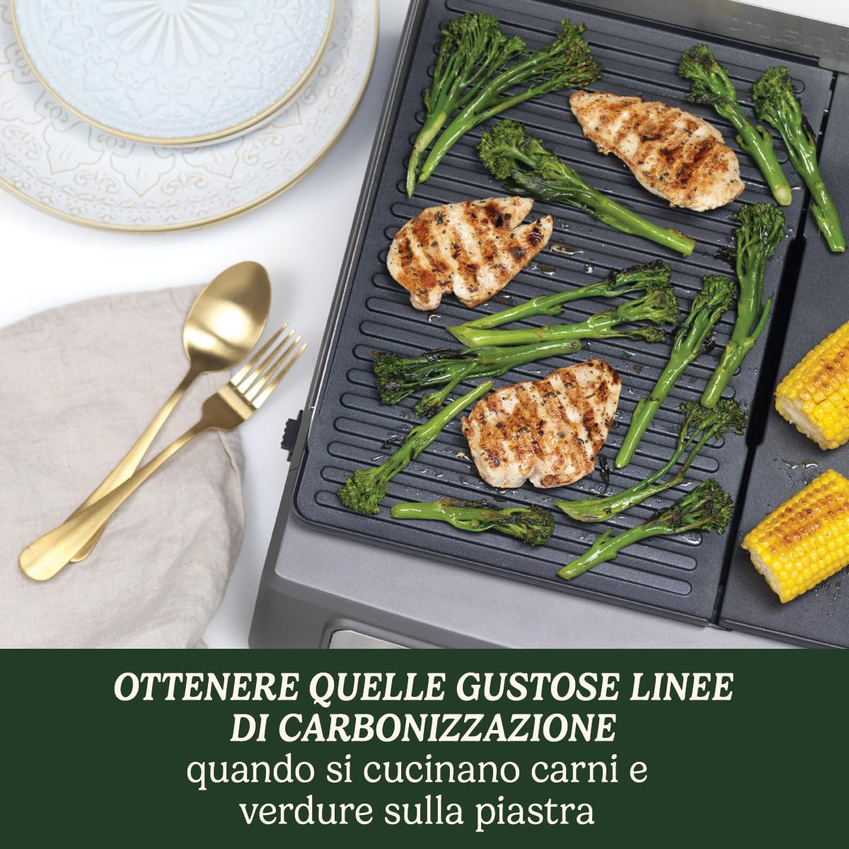 Cuisinart Dual sided Hot Plate Entertaining Grill & Griddle | XL Electric Plancha Grill | Piastra rimovibile antiaderente, Dual-zone Health Grill | Temp Control 90°C-260°C