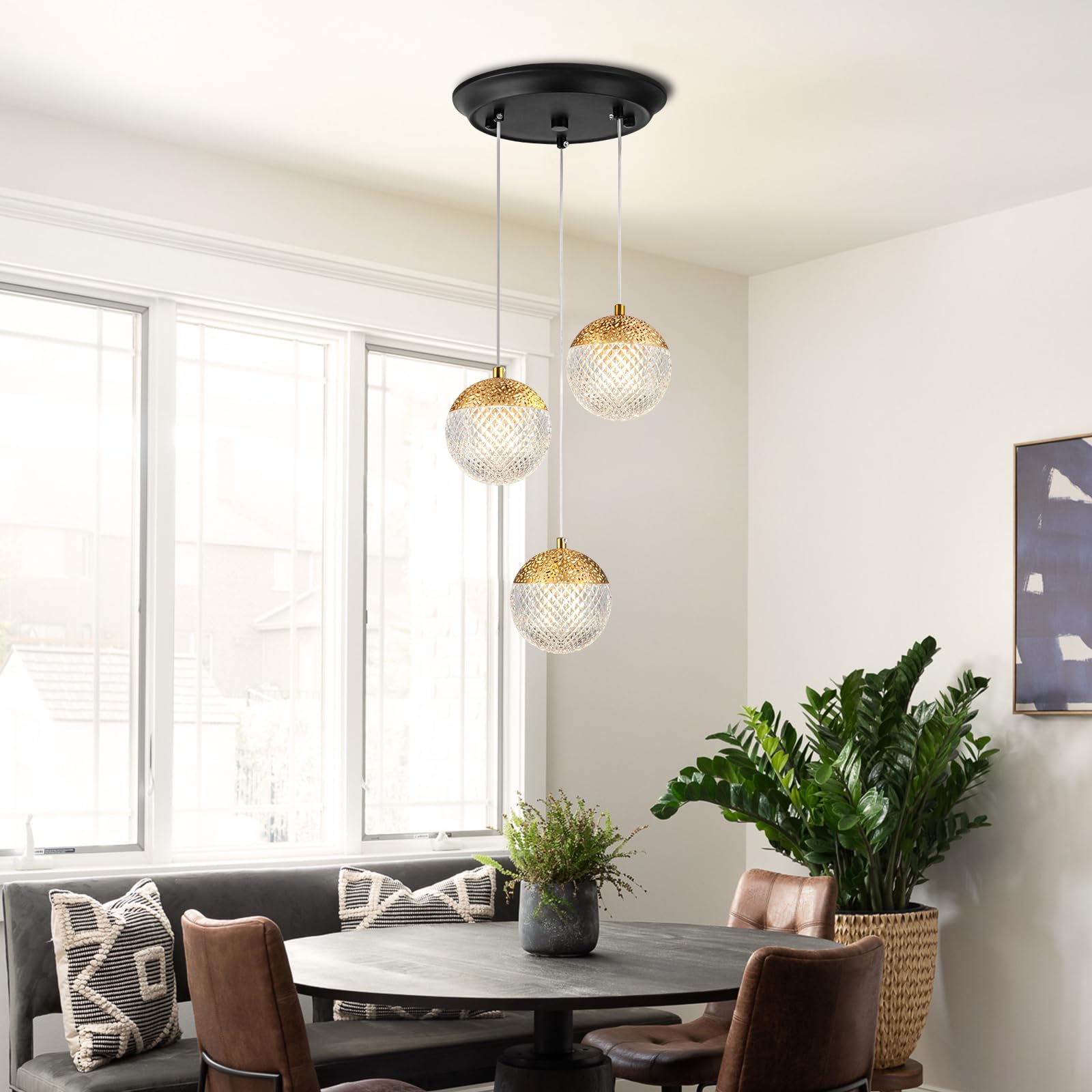 Suspension Luminaire 3 lampes,G9 luminaire plafonnier 3 spot LED,Lampe suspendue Éclairage moderne Chandelier globe réglable pour la maison Cuisine Chambre à coucher Salon Salle à manger,doré