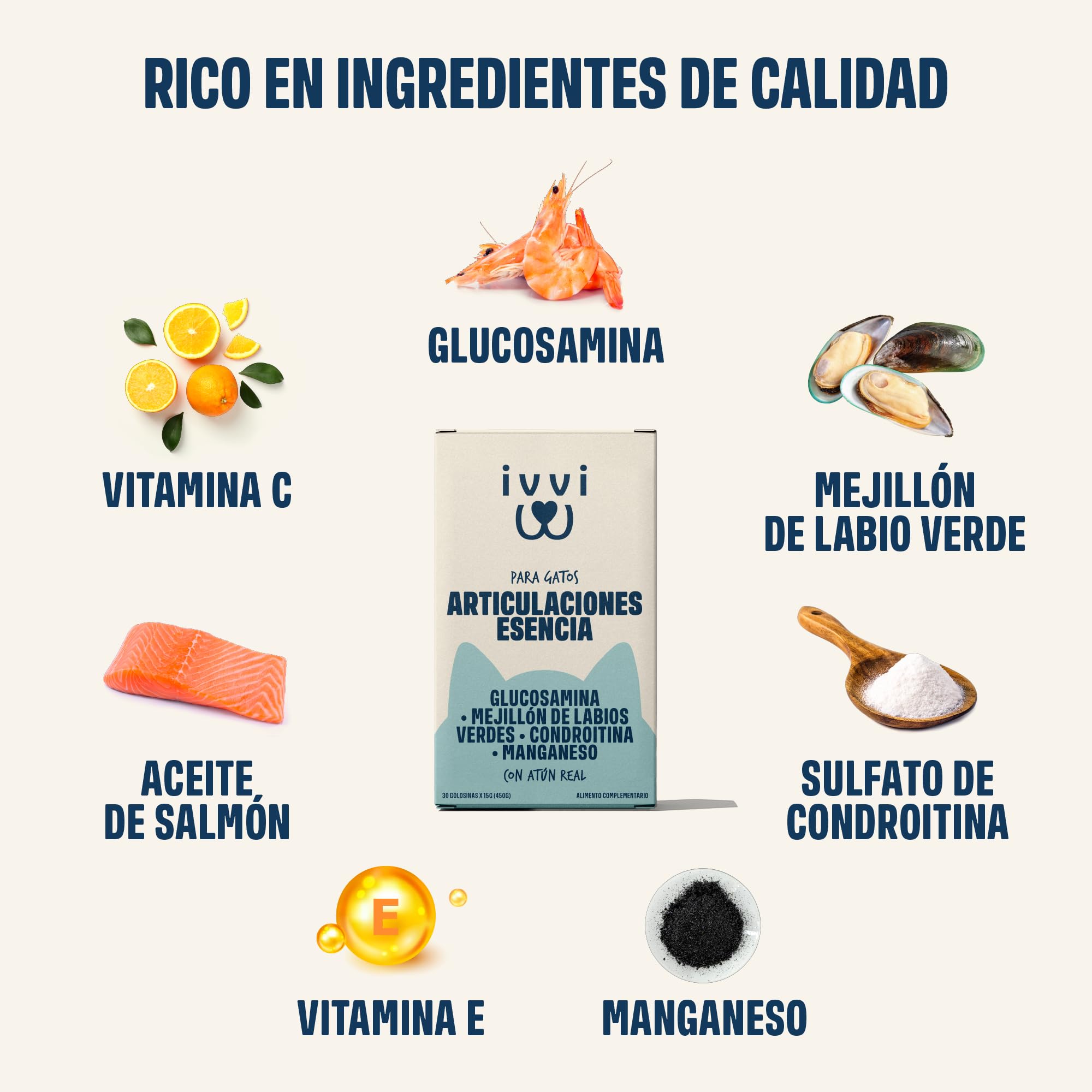 ivvi Hip & Joint Essence para Gatos – Crema Funcional para Las Articulaciones con Glucosamina, Condroitina, Mejillón de Labios Verdes y Aceite de Salmón – Ayuda Articular – 30x15g – con Atún Real